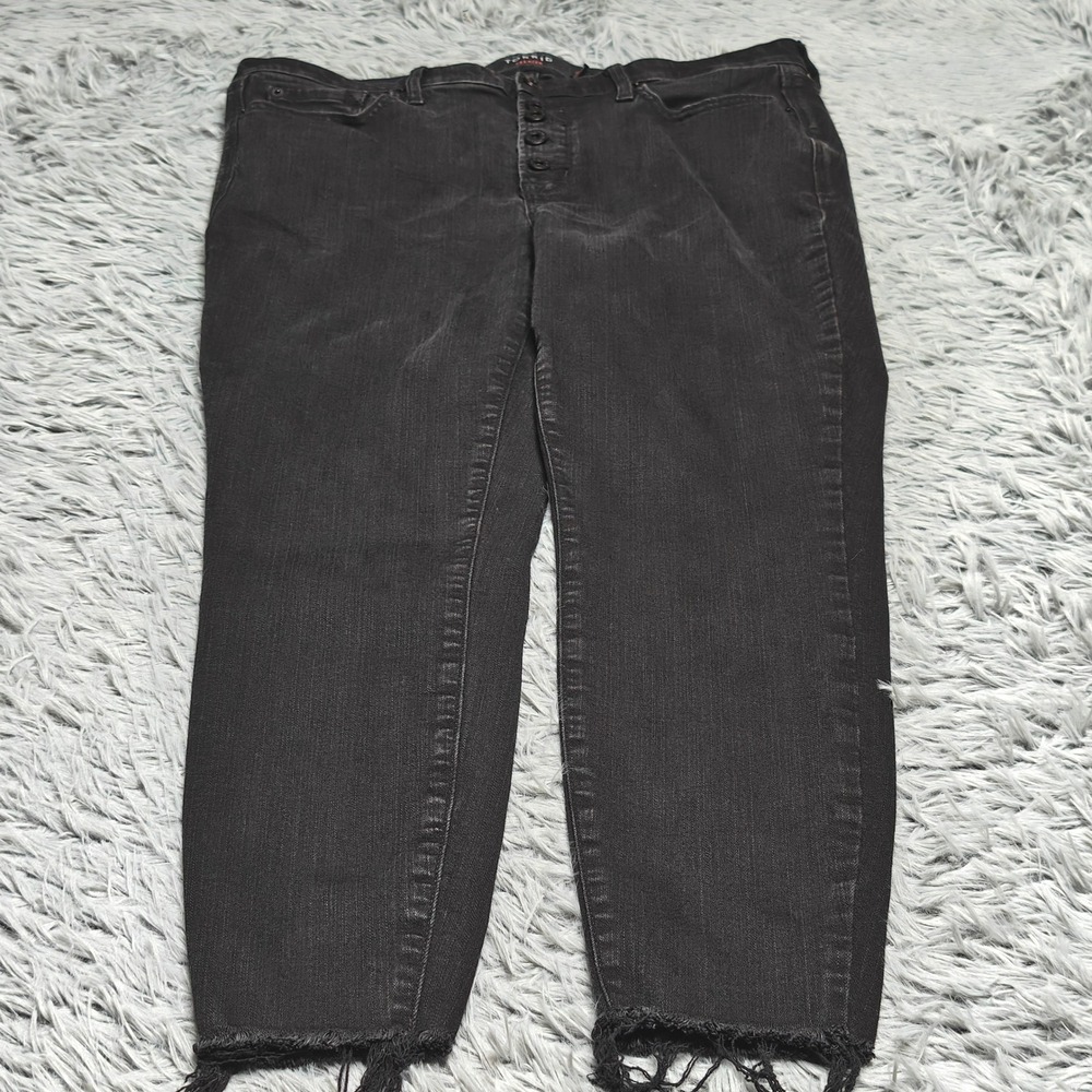 Torrid Sky High Skinny Button Fly Jeans Womens 16R Black Frayed Hem High Rise